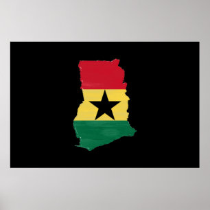 Ghana flagga och karta poster