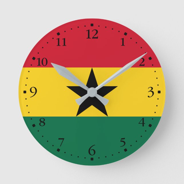 Ghana Flagga Rund Klocka (Framsida)