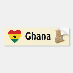 Ghana flaggahjärta + Kartabildekal Bildekal