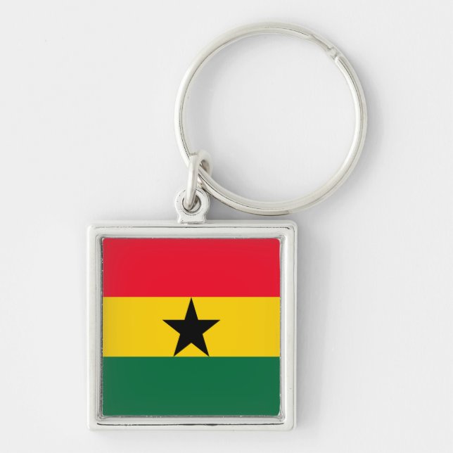Ghana Fyrkantig Silverfärgad Nyckelring (Framsidan)