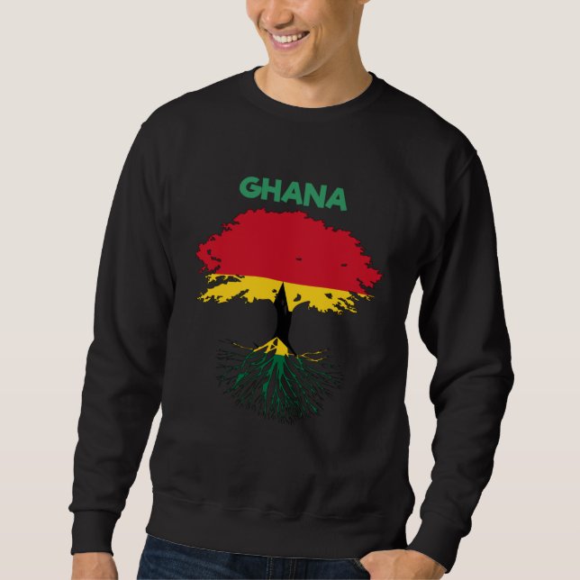 Ghana Ghanaian Heart Love Proud Melanin Flag Tree Lång Ärmad Tröja (Framsida)