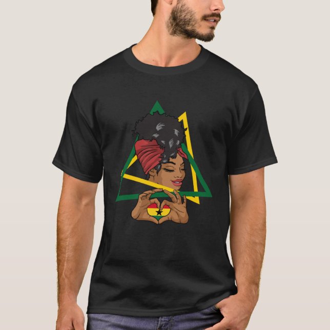 Ghana Ghanaian Heart Love Proud Melanin Flag Woman T Shirt (Framsida)
