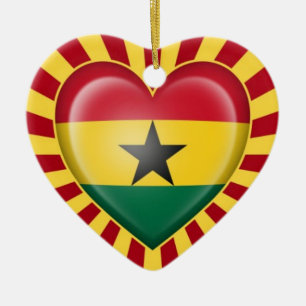 Ghana hjärtaflagga med stjärnabristning julgransprydnad keramik