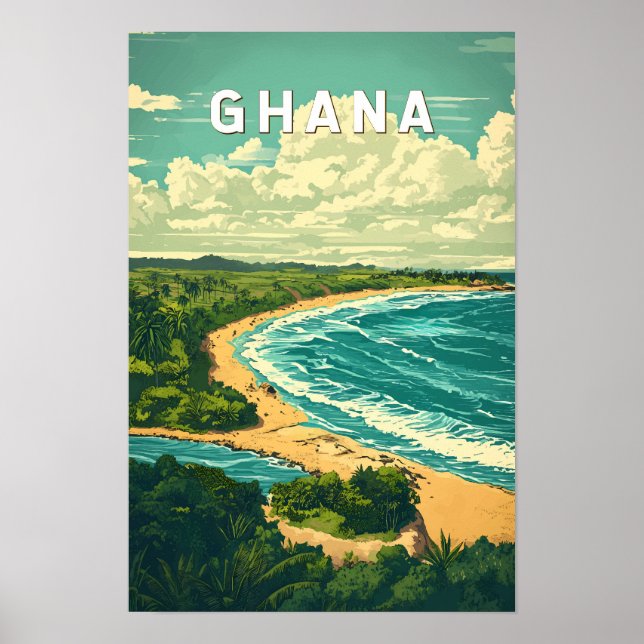 Ghana Illustration Resa Konst Vintage Poster (Framsidan)