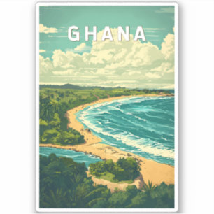 Ghana Illustration Travel Art Vintage Klistermärken