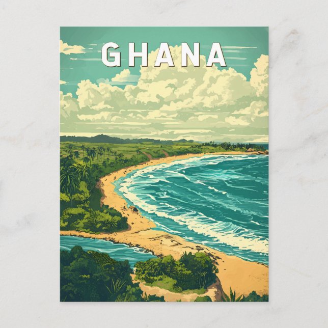 Ghana Illustration Travel Art Vintage Vykort (Framsida)