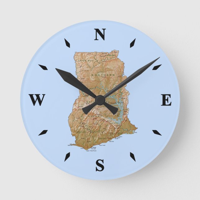 Ghana Karta Clock Rund Klocka (Framsida)