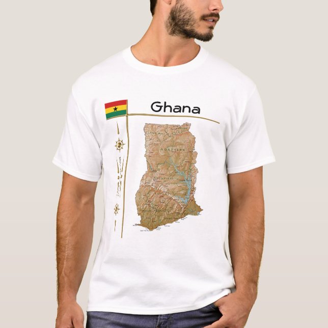 Ghana Karta + Flagga + avdelning T-skirt Tee Shirt (Framsida)