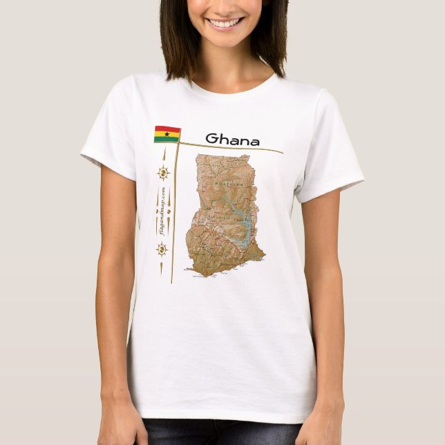 Ghana Karta + Flagga + Titel T-Shirt (Framsida)