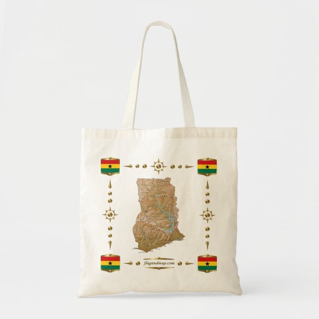Ghana Karta + Flaggor Bag Tygkasse (Framsidan)