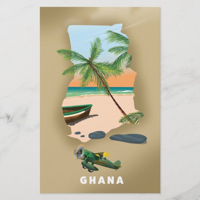 Ghana karta illustrerad reseposter. (Framsida)