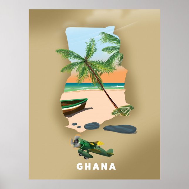 Ghana karta illustrerade reseaffischen. poster (Framsidan)