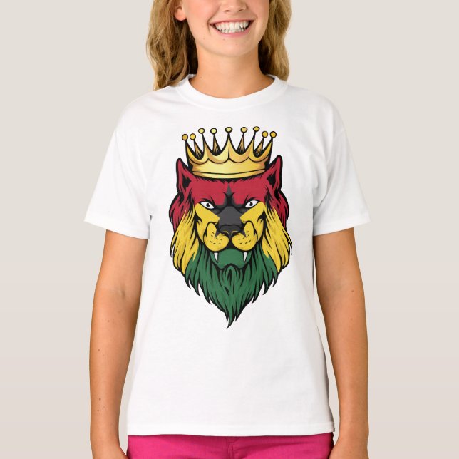 Ghana Lejona Kung Flagga T Shirt (Framsida)
