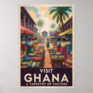 Ghana Marknad Illustration Resa Konst Vintage Poster