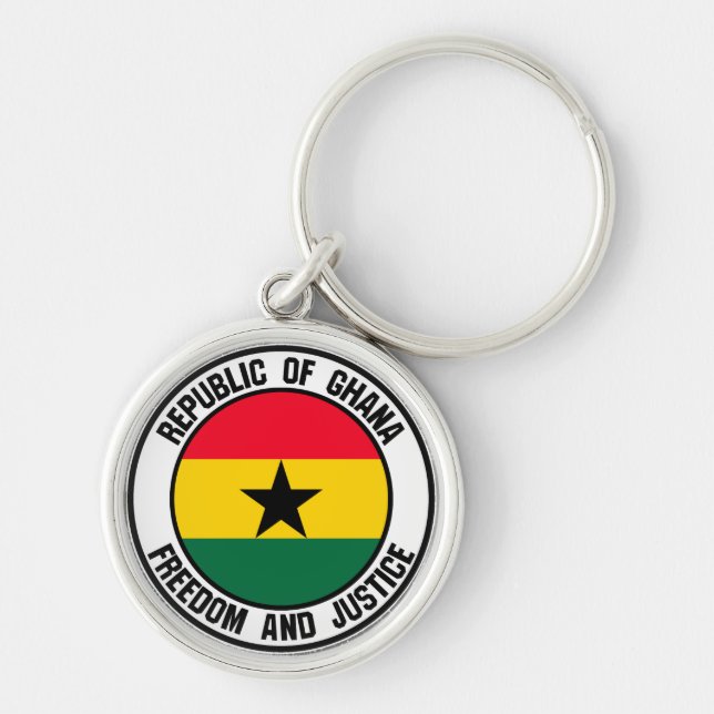 Ghana Round Emblem Rund Silverfärgad Nyckelring (Framsidan)