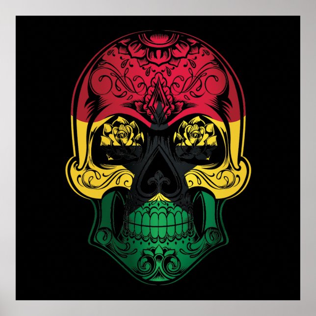 Ghana Skull och Ro Flagga Poster (Framsidan)
