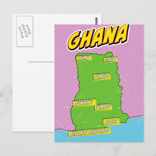 Ghana Travel karta Vykort (Fram/baksida)