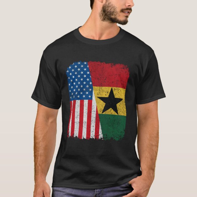 Ghanaian American Flag Half USA Ghana Root Proud T Shirt (Framsida)