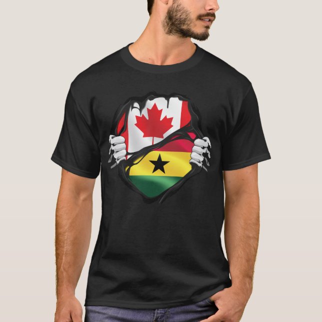 Ghanaian Canadian Händer Ripping Roots Flagga T Shirt (Framsida)
