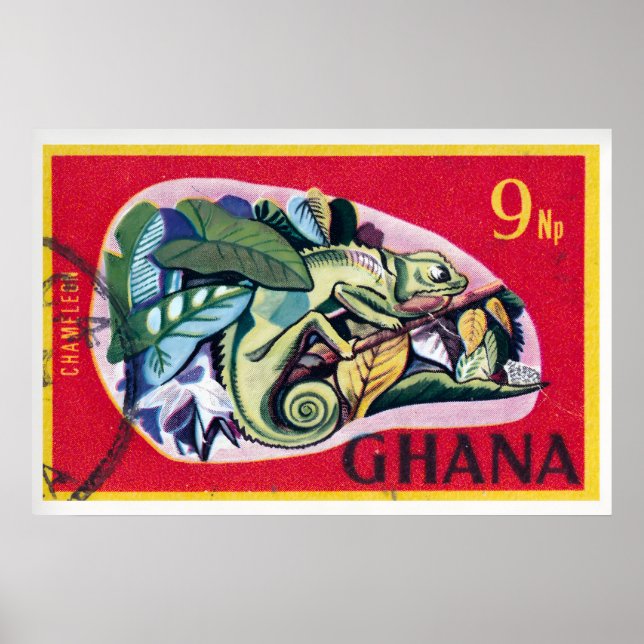 Ghanaian Vintage Chameleon Print - Postage Stam Poster (Framsidan)