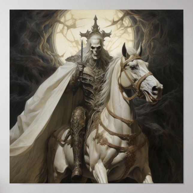 Ghastly Horseman - Odöda Knight på en Blek White H Poster (Framsidan)