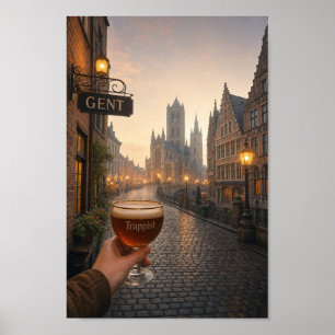 Ghent Beerwalk i gryningen längs kullerstenen Affi Poster