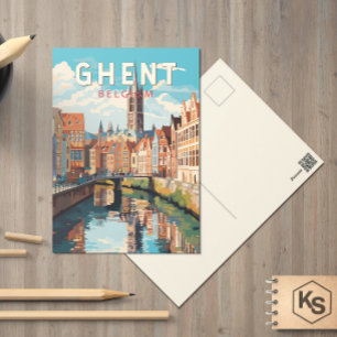 Ghent Belgien Resa Konst Vintage Vykort