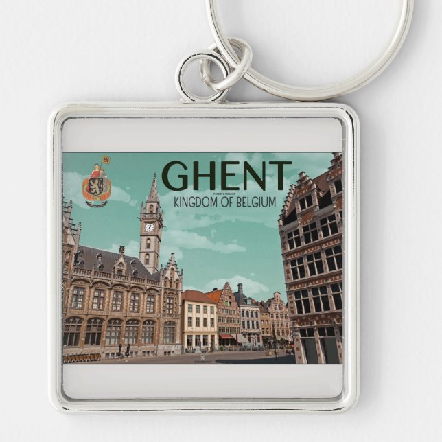 Ghent - Korenmarkt Fyrkantig Silverfärgad Nyckelring (Framsidan)