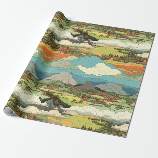 Ghibli World - Clouds and Mountains Wrapping Pappe Presentpapper (Utrullad)