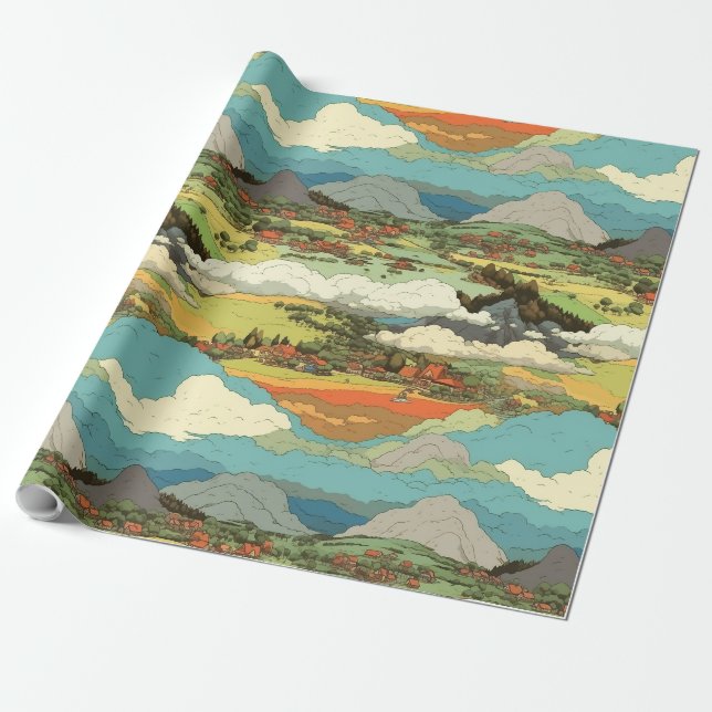 Ghibli World - Clouds and Mountains Wrapping Pappe Presentpapper (Utrullad)