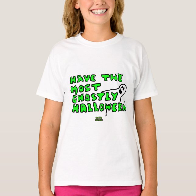 Ghoarly Halloween Girls White Basic T Shirt (Framsida)
