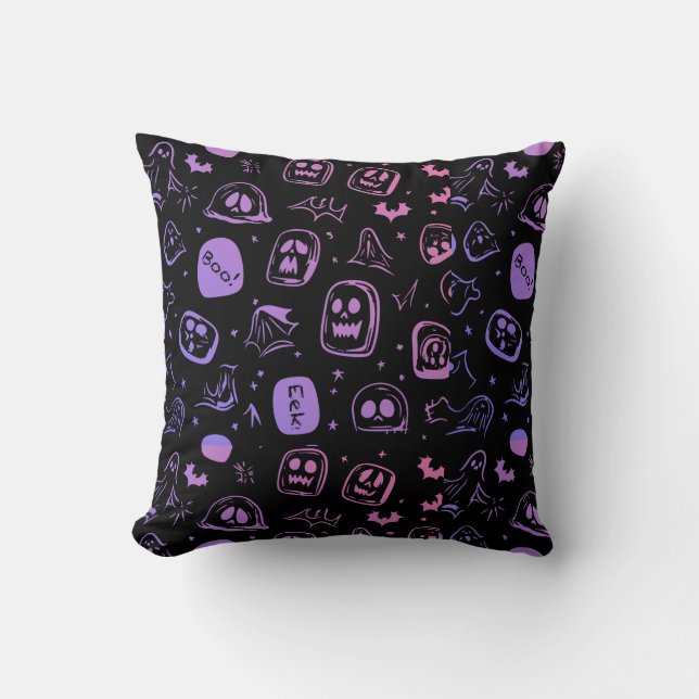 Ghodyst Fladdermus & Eerie Ansikte Halloween Black Kudde (Framsida)