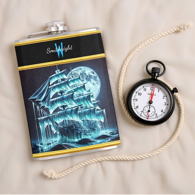 Ghodyst Pirat Frakt seglar under lyktfull full mån Fickplunta (Skapare uppladdad)