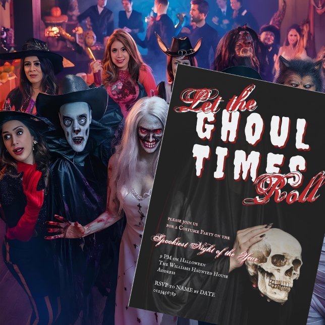 Ghoely Halloween Skeleton Costume Party Skull Inbjudningar (Ghostly Halloween Skeleton Costume Adult Party Skull Invitation)