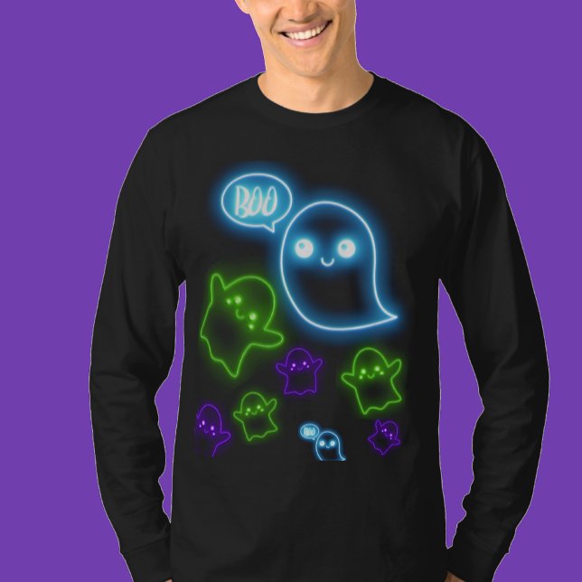 Gholy Halloween Neon Blue, Grönt Boo T-Shirt (Skapare uppladdad)