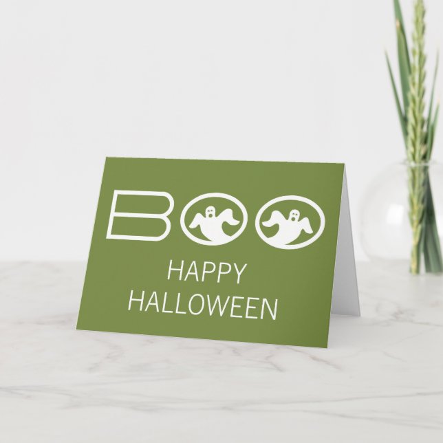 Gholyst Boo Halloween-kort, Grönt och vit Kort (Framsida)