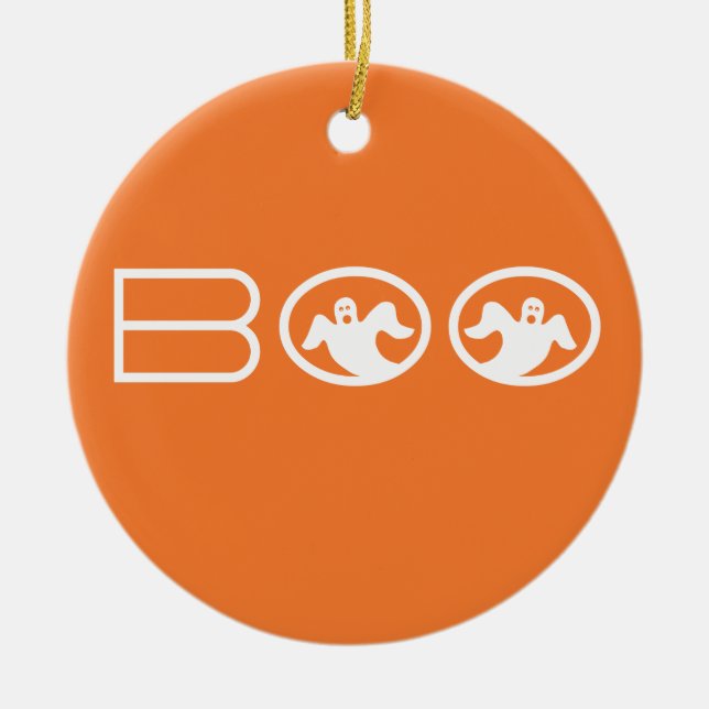 Gholyst Boo Halloween Ornament, Orange och White Julgransprydnad Keramik (Framsidan)