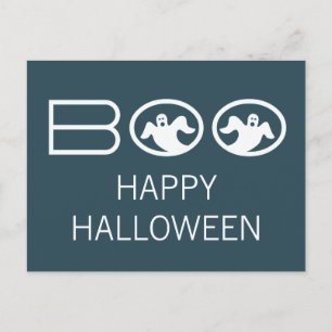 Gholyst Boo Halloween-vykort, blått och vitt Vykort
