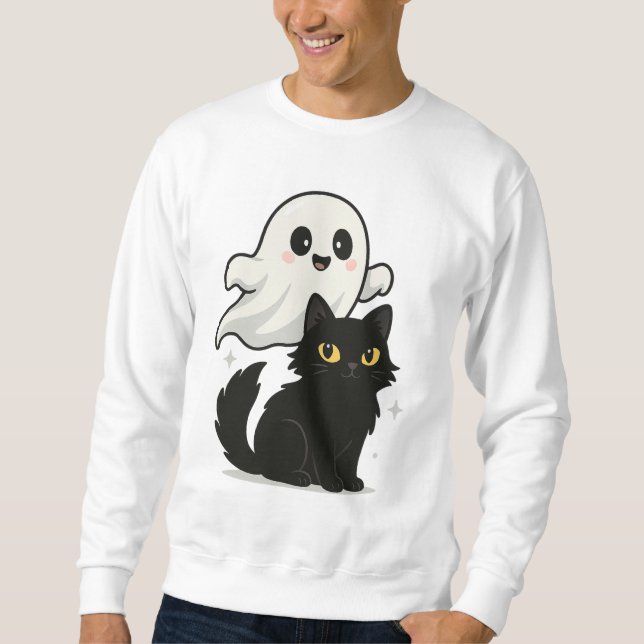 Gholyst Cat Vibes - Spooky Cute T-Shirt Lång Ärmad Tröja (Framsida)