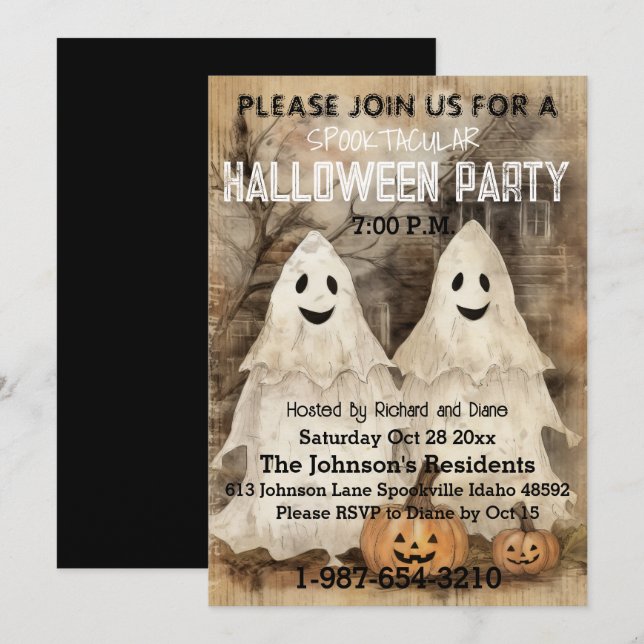 Gholyst Charm - Vintage Whisper of Halloween Inbjudningar (Fram/baksida)