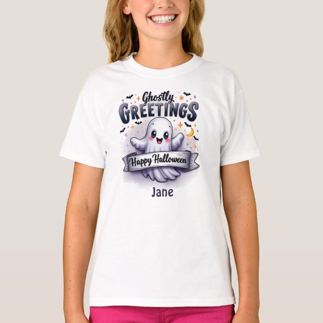 Gholyst Hälsning Happy halloween Ghost T Shirt (Framsida)