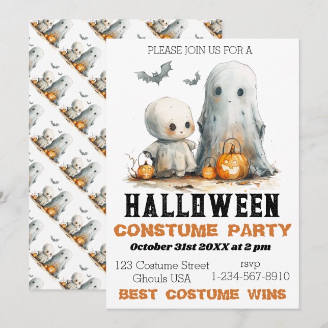 Ghonog Giggles - inbjudan till Cute Halloween fest (Fram/baksida)