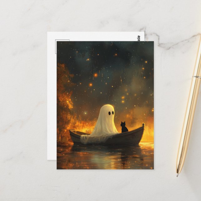 Ghost and a Cat in a Boat Vykort (Fram/Back In Situ)