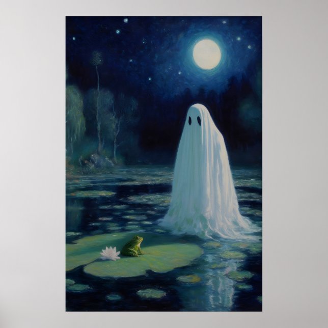 Ghost and Frog konsttryck Sumpmarknad månljust olj Poster (Framsidan)