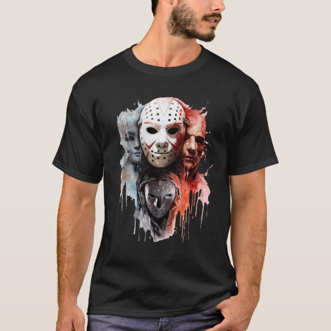 Ghost Ansikte, Michael, Jason och Freddy Krueger T Shirt (Framsida)