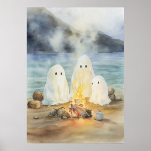 Ghost Art: Spöken av Campfire on Beach Poster