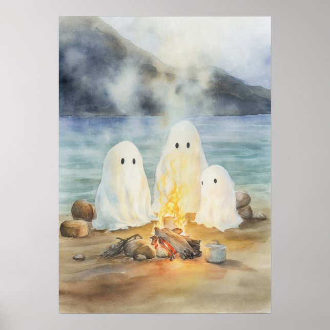 Ghost Art: Spöken av Campfire on Beach Poster (Framsidan)