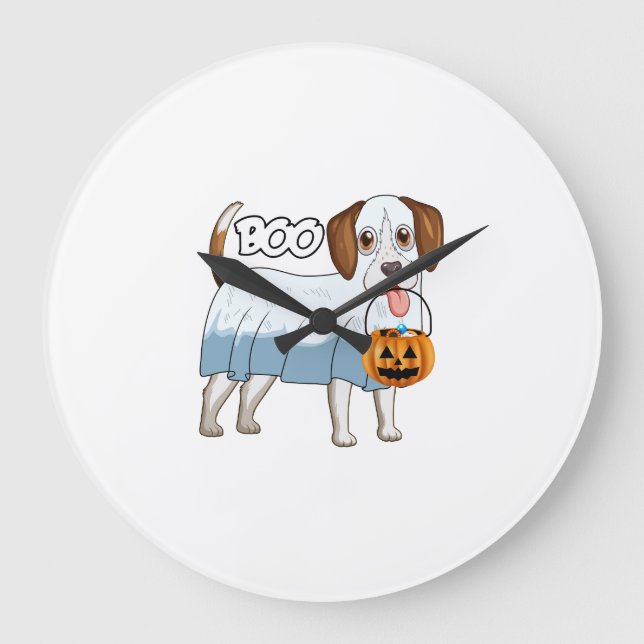 Ghost Beagle Halloween Dog Stor Klocka (Framsida)