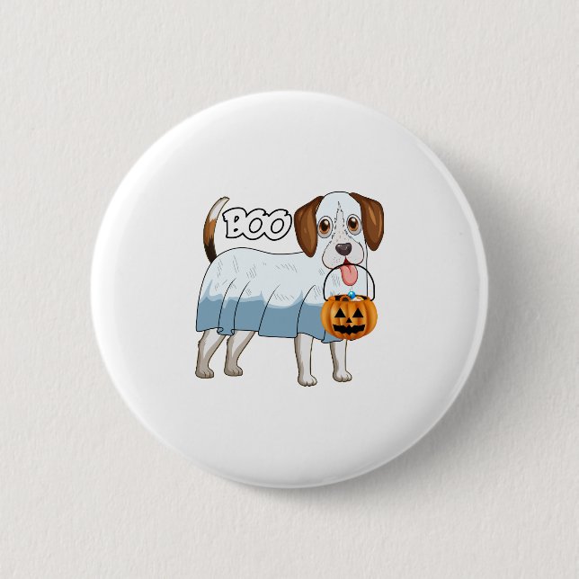 Ghost Beagle Halloween Hund Knapp (Framsida)