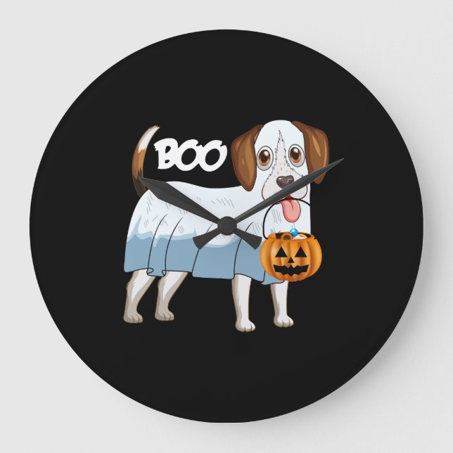 Ghost Beagle Halloween Hund Stor Klocka (Framsida)